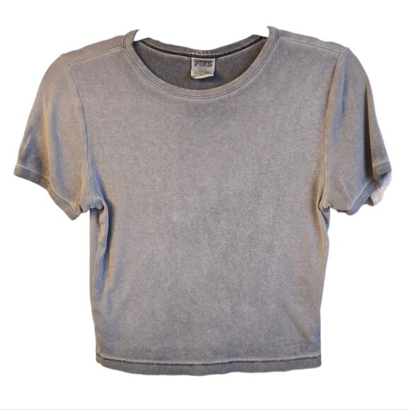 PINK Victoria's Secret Tops - Victoria's Secret PINK Women's M Gray Cropped Distressed T-Shirt Crop Top